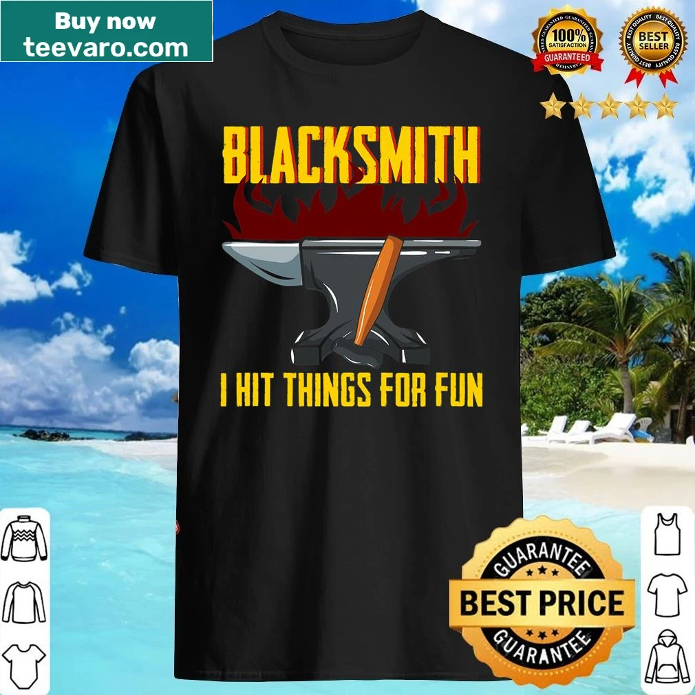 Playful blacksmith-themed T-shirt with humorous graphic.
