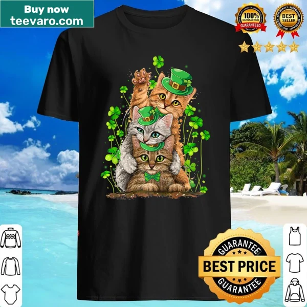 Shirt with three cats and shamrocks for St. Patrick's Day