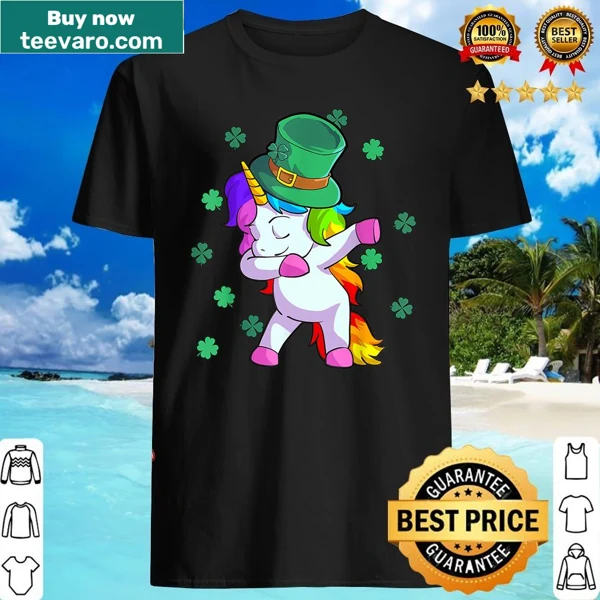 Toddler shirt with unicorn and shamrock design for St. Patrick's Day.