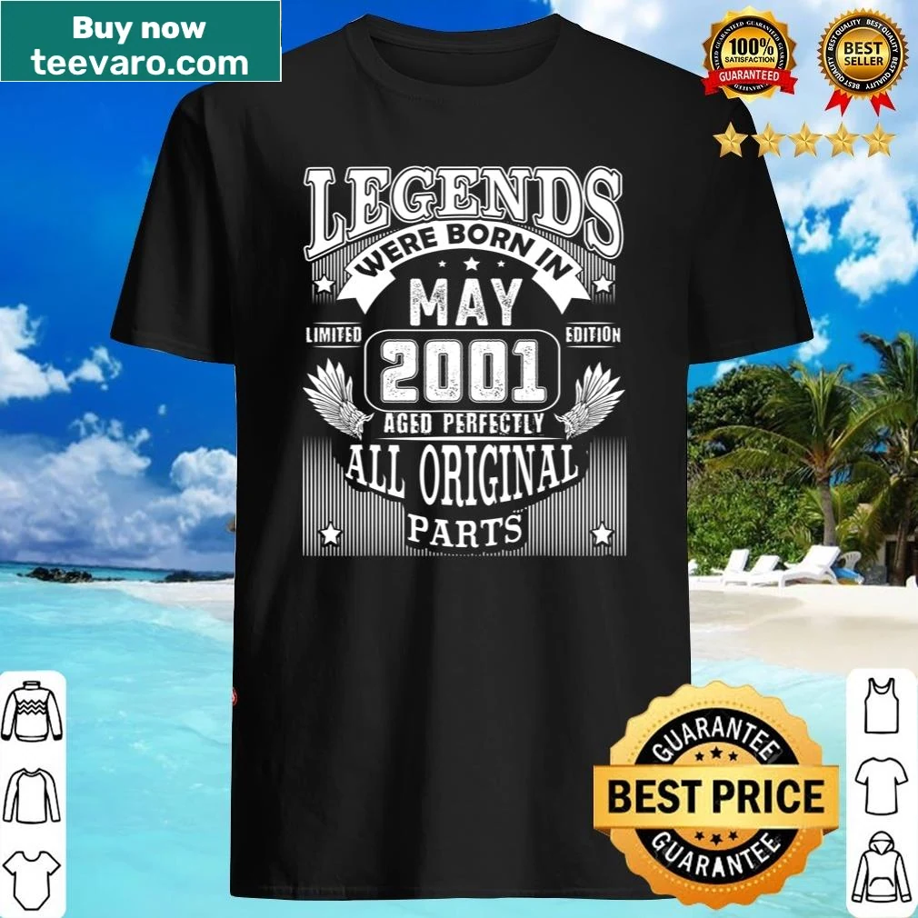 21st Birthday Gift For Legends Born May 2001 T-shirt with celebratory text