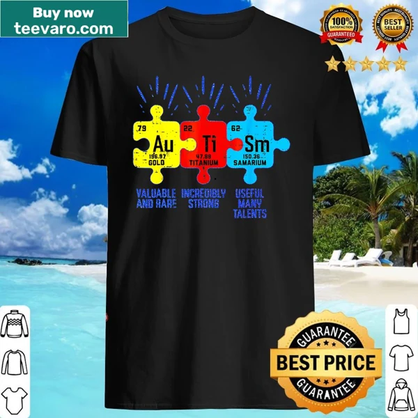 Periodic table-inspired shirt promoting autism awareness with clever text