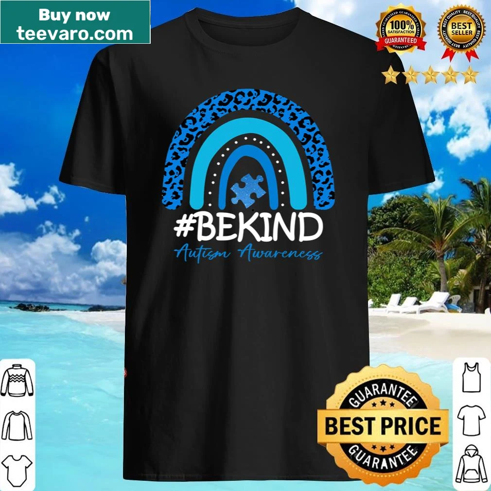 Girls shirt with 'Be Kind' text, leopard print, and rainbow design