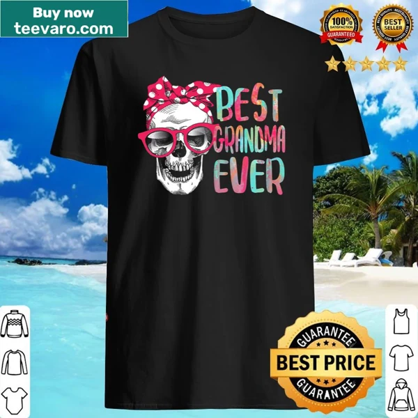 Skull with pink bow tie and 'Best Grandma Ever' text