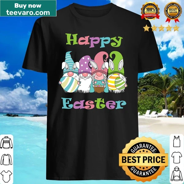 Funny Easter shirt with gnome bunny hunting for eggs.