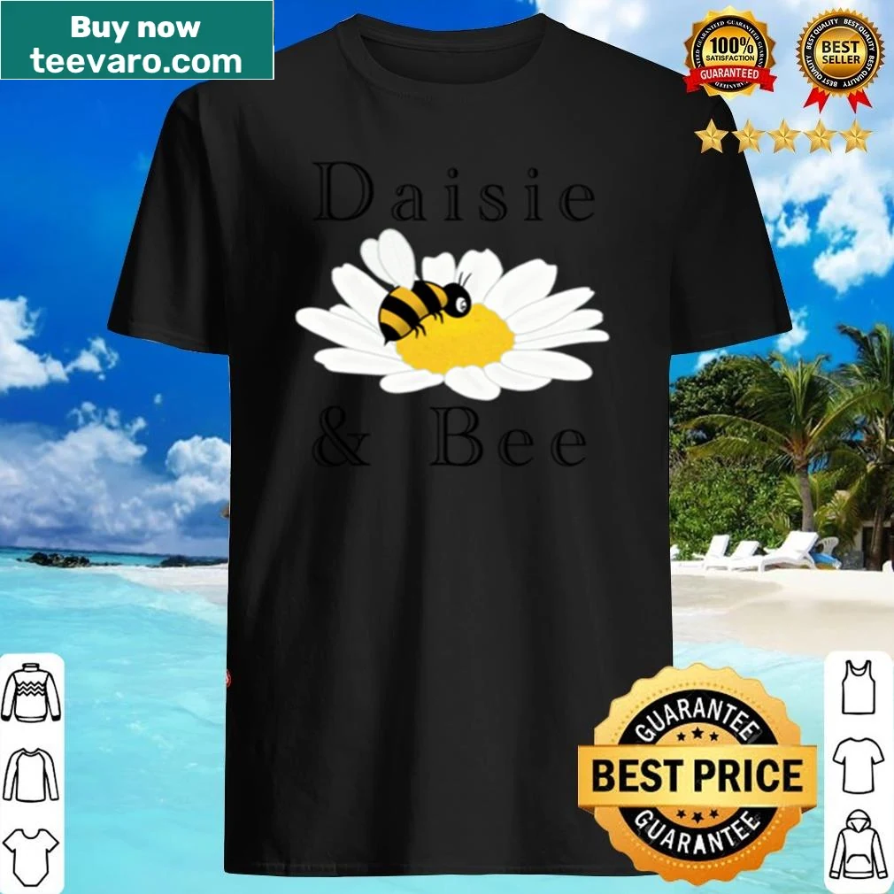 Illustrated shirt featuring a daisy and buzzing bees in a cute design.