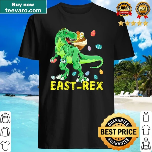 Easter shirt with dinosaur bunny dressed T-rex holding eggs