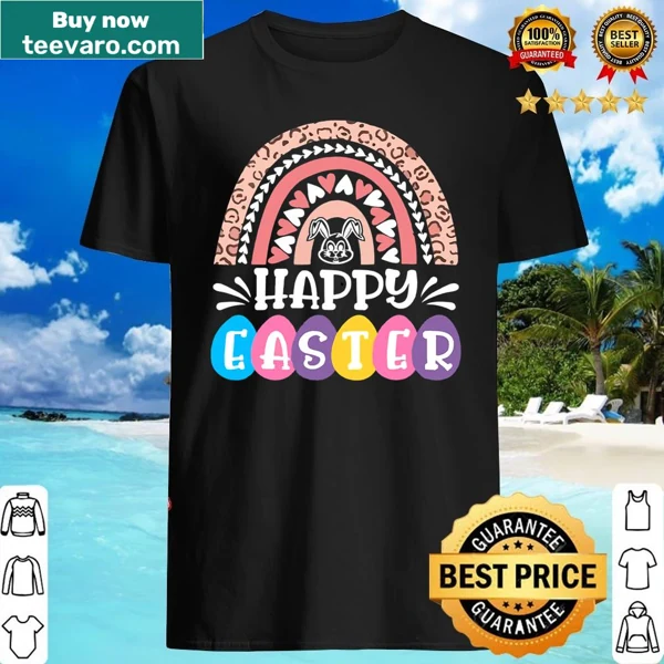 Cute shirt with a leopard print bunny and rainbow for Easter