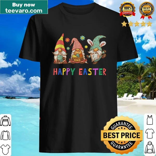 Charming Easter shirt with gnomes and colorful eggs design