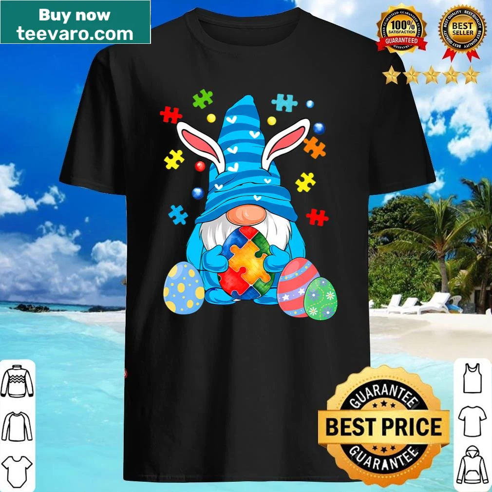 Cute gnome-themed Easter shirt promoting autism awareness.