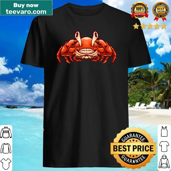 Whimsical shirt featuring a smiling crab illustration
