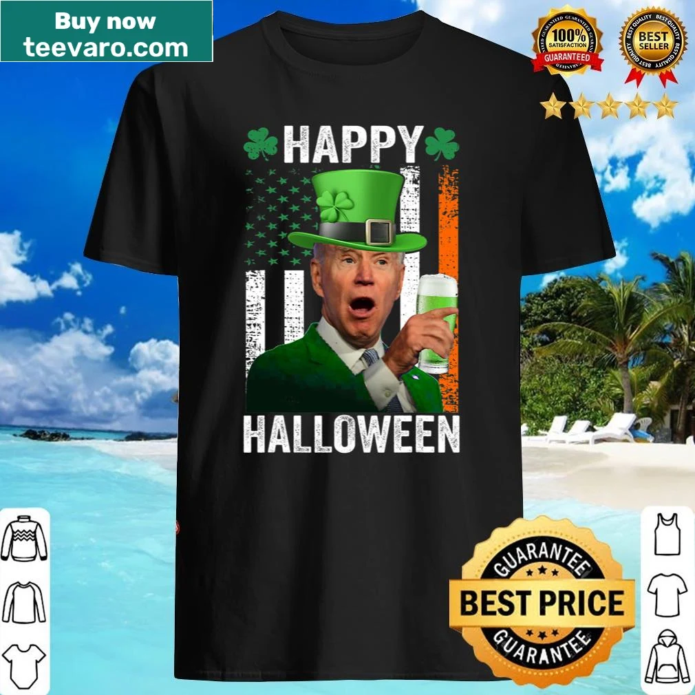 T-shirt combining Halloween theme with Joe Biden and Irish flag.