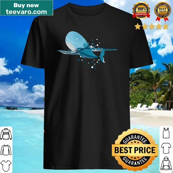Illustration of a humpback whale breaching on a shirt