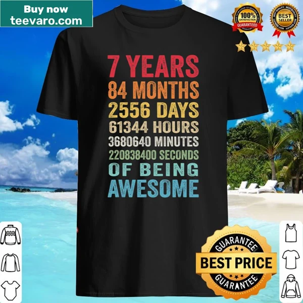 Vintage retro birthday shirt for kids with '7 Years Old' text
