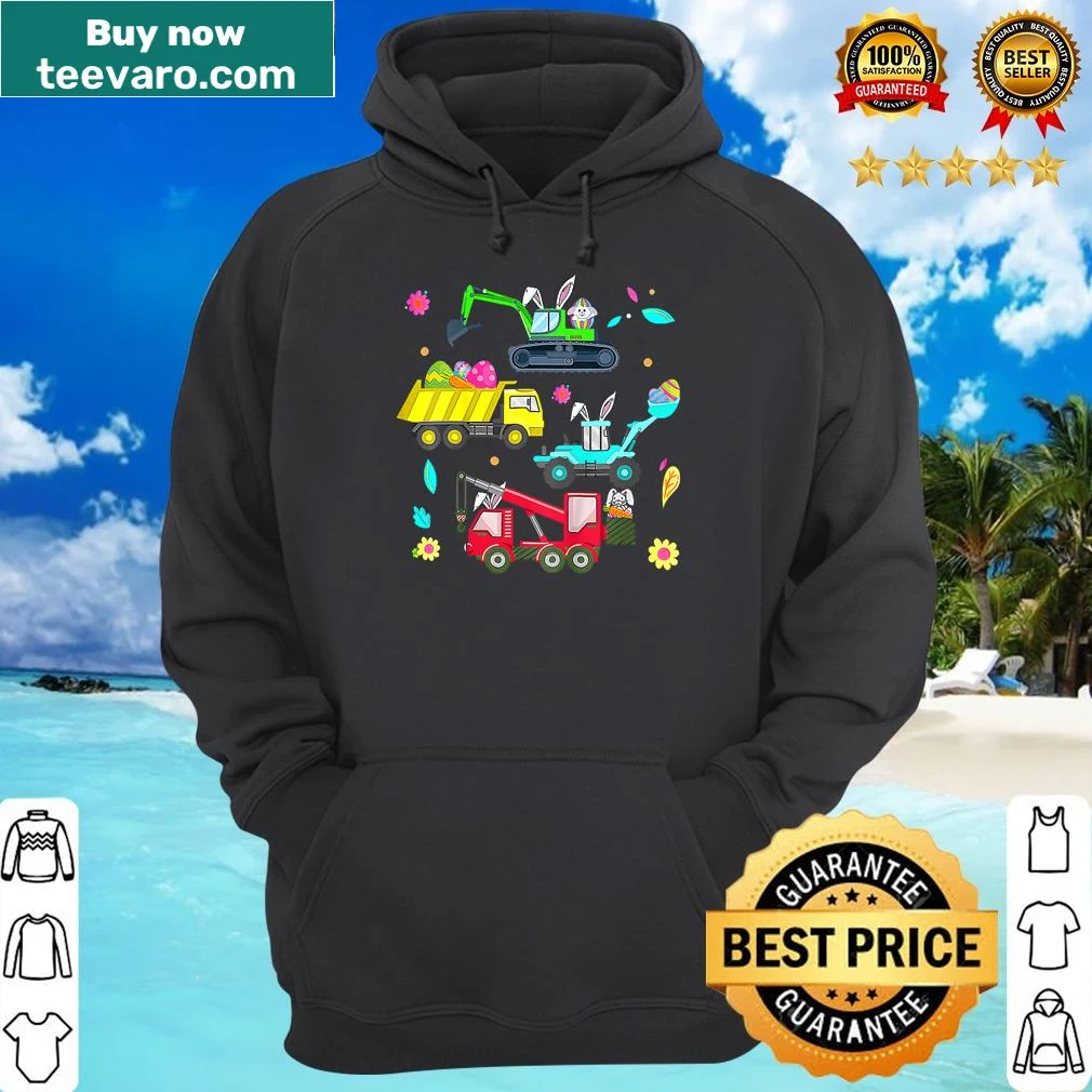 Kids shirt with crane truck wearing bunny ears for Easter — on a hoodie