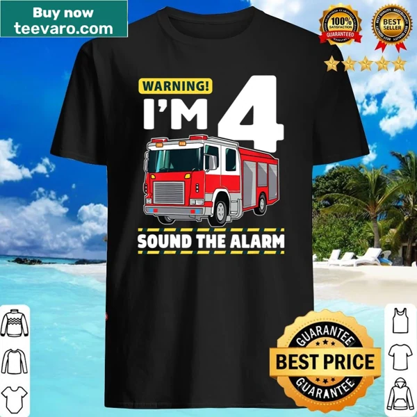 Fire truck graphic shirt for a child's 4th birthday