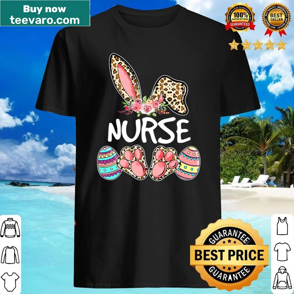 Leopard print Easter bunny shirt for nurses, blending humor with profession