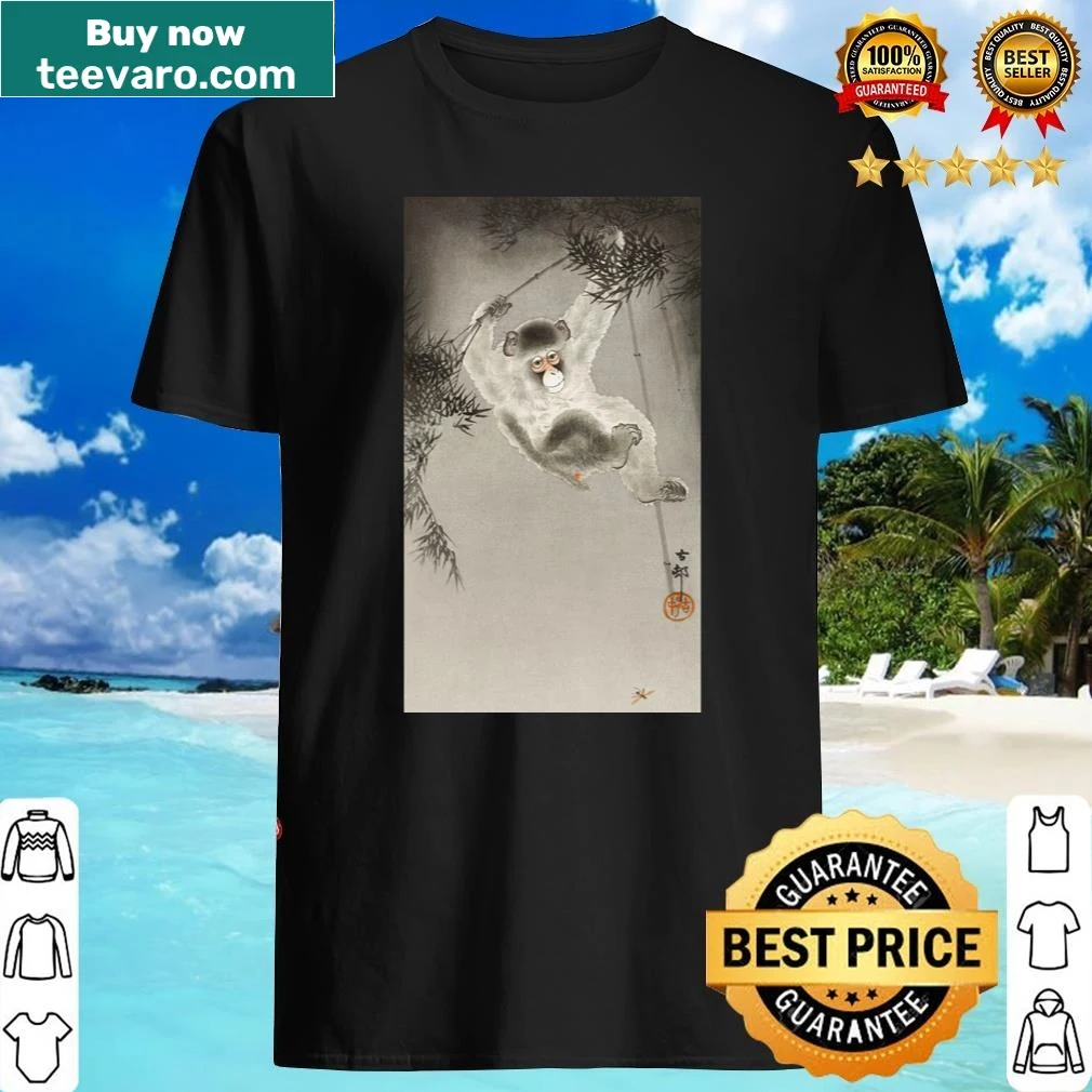 Shirt featuring a vintage illustration of a monkey on bamboo