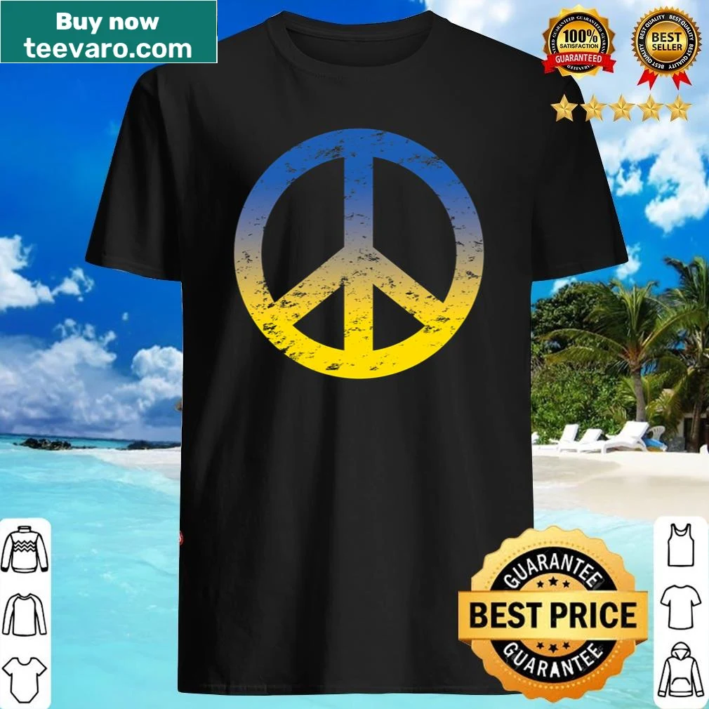 T-shirt featuring a peace symbol with Ukraine flag colors
