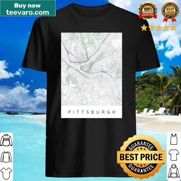 Minimalist Pittsburgh map t-shirt with blue and green colors