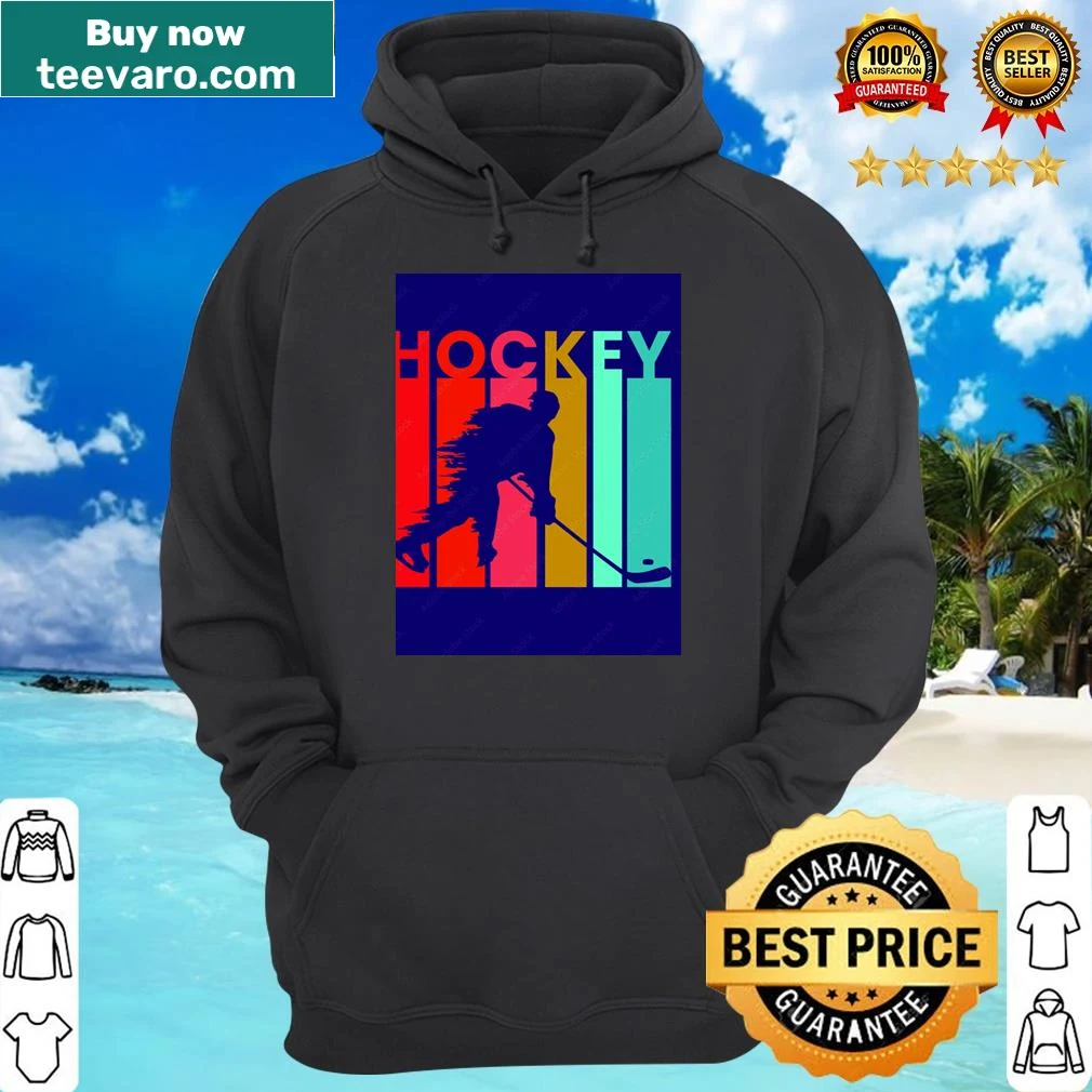 Illustrated shirt featuring playful dogs and hockey theme — on a hoodie