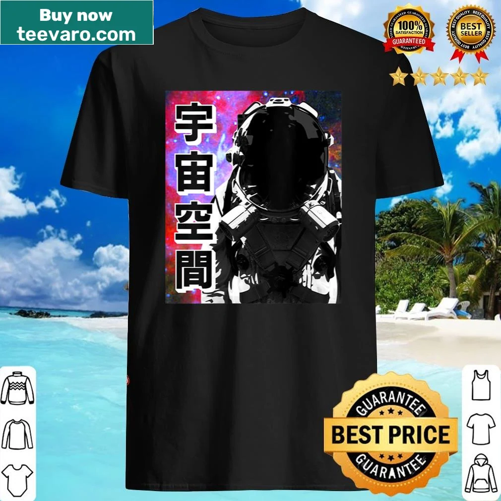 Vaporwave astronaut aesthetic V-neck shirt with cosmic design