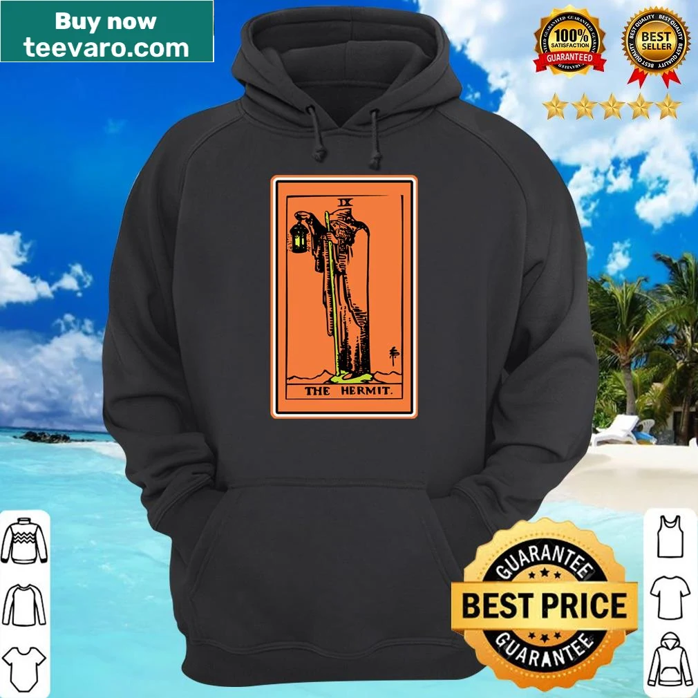 Artistic tarot design of The Hermit on a unisex hoodie. — on a hoodie