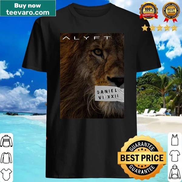 Illustration of a lion with a faith-based quote on shirt