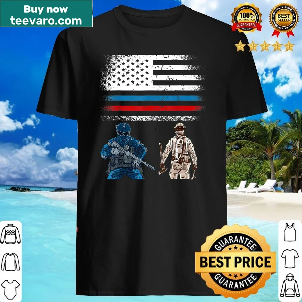 Badge-emblem design shirt supporting first responders.