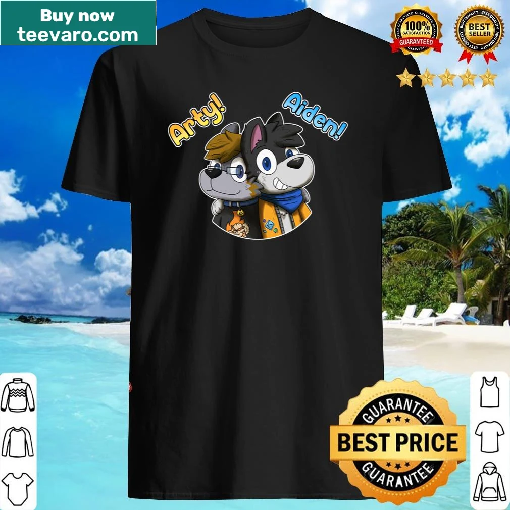 Illustration of two playful dogs on a shirt