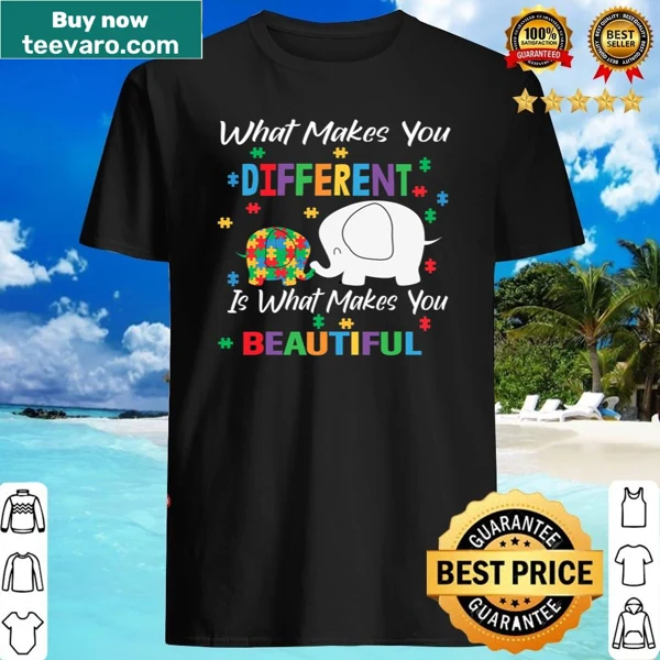 Elephant graphic with autism awareness message on a shirt