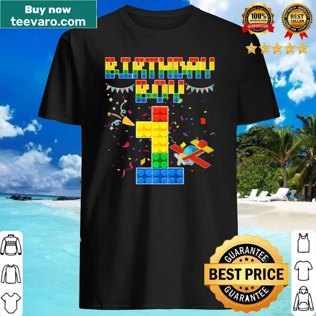 Cute birthday shirt with building blocks for a 1-year-old boy
