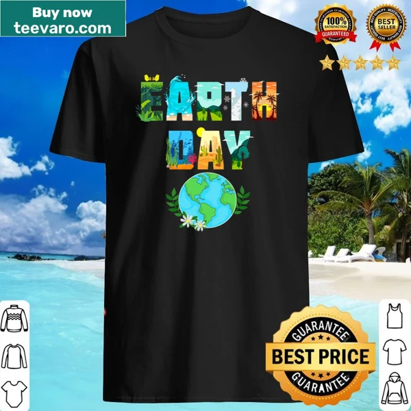 Cute Earth Day shirt with an illustrated planet and animals