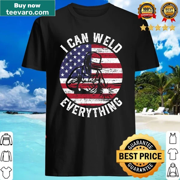 Illustrative welder shirt with American flag and humorous text