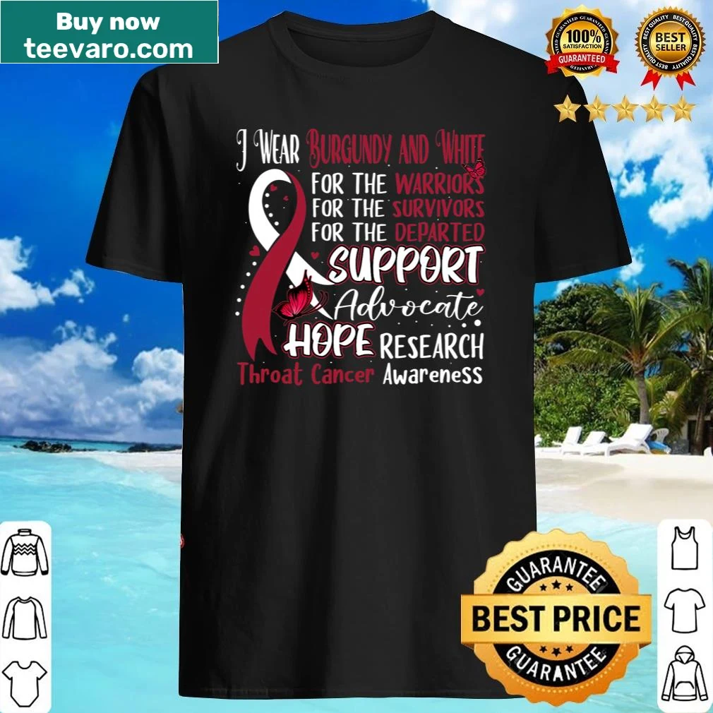 Burgundy ribbon shirt supporting throat cancer awareness