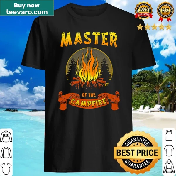 Camping shirt with graphic of a camper and campfire