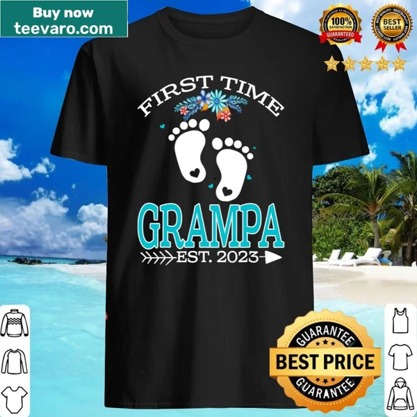 Sentimental shirt for new grandpas with First Time Grampa 2023 text