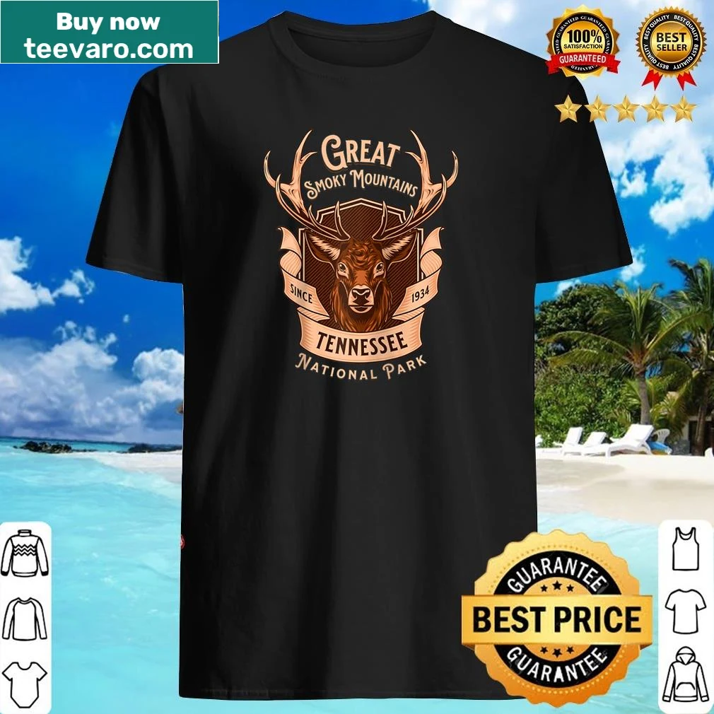 Illustrated raglan tee featuring an elk in the Great Smoky Mountains