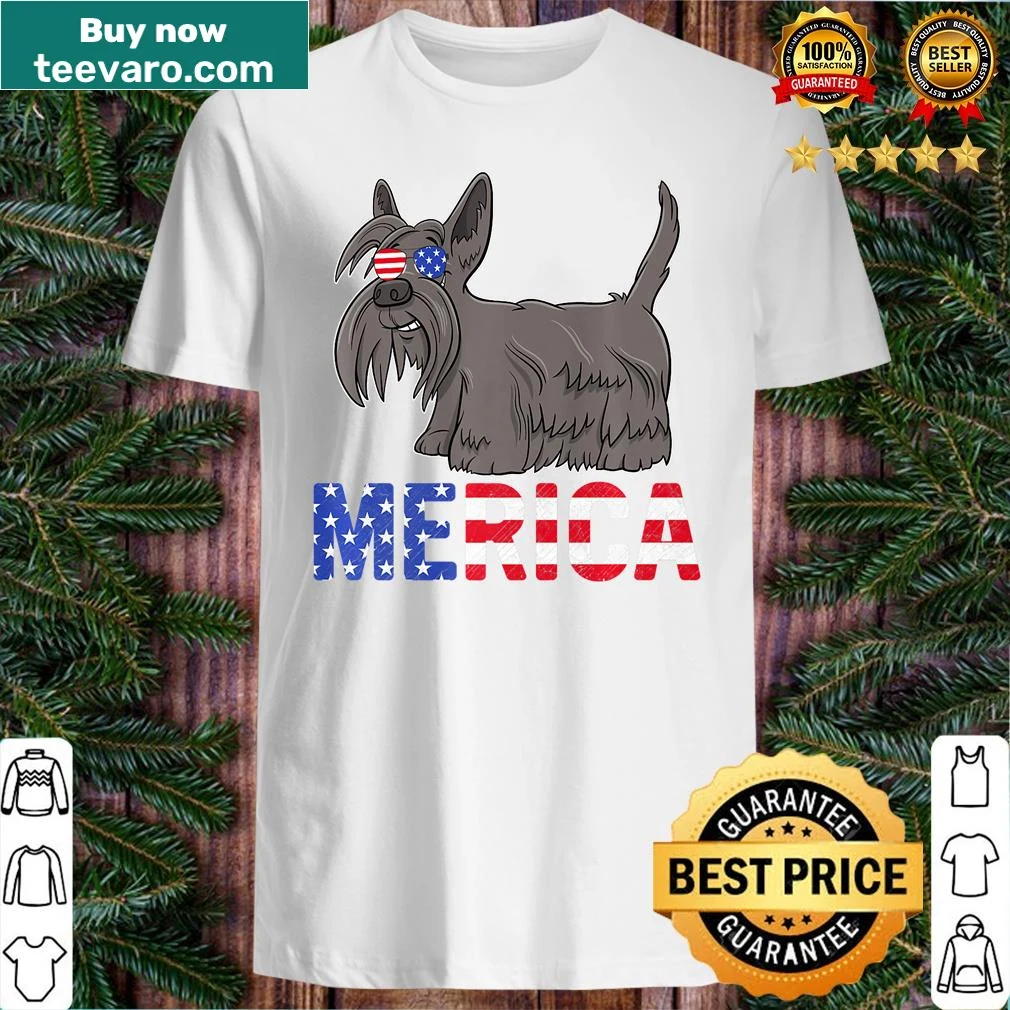 Scottish Terrier in sunglasses with USA flag design for Fourth of July