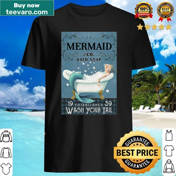 Whimsical mermaid illustration on bath soap shirt