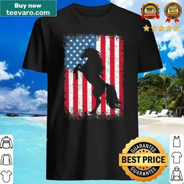 Patriotic horse graphic shirt featuring American flag