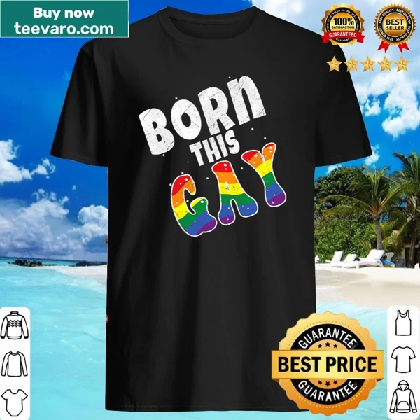 Pride t-shirt with rainbow and 'Born Gay' text