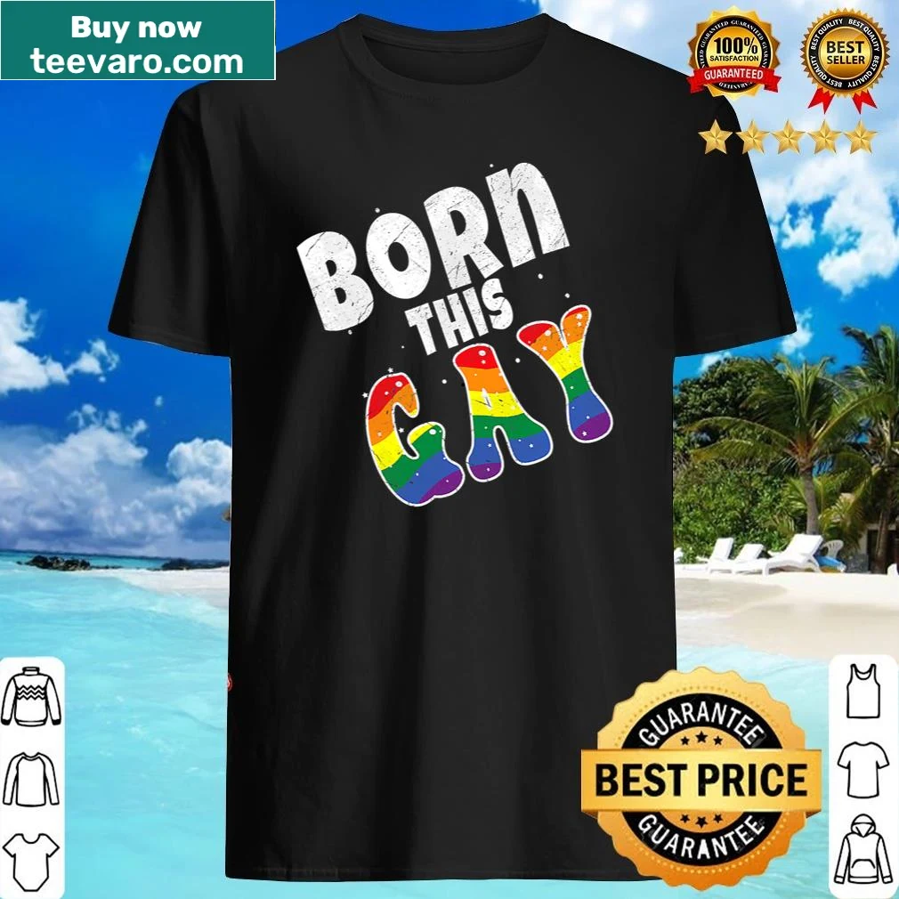 Pride t-shirt with rainbow and 'Born Gay' text