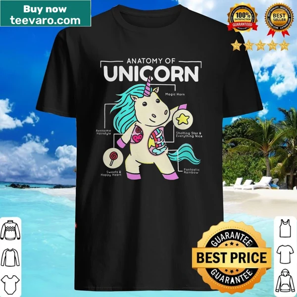 Kawaii unicorn anatomy T-shirt with cute illustrations for kids