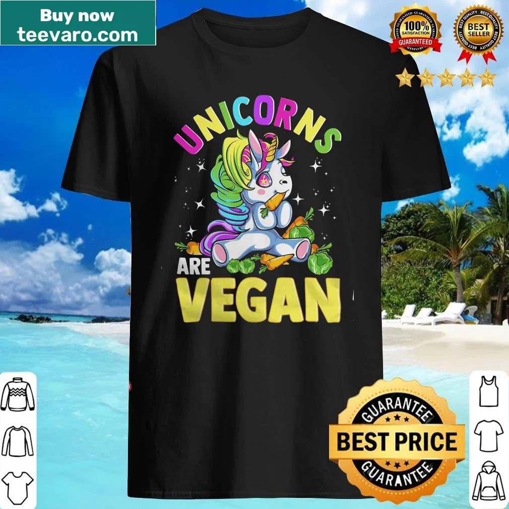 Playful t-shirt with a unicorn and text promoting a vegan lifestyle