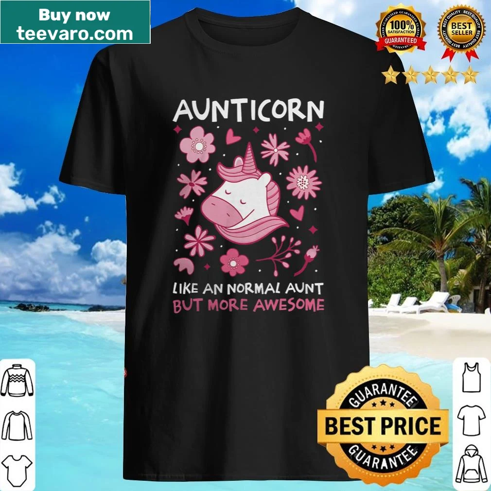 Aunticorn shirt featuring playful text and unicorn graphics