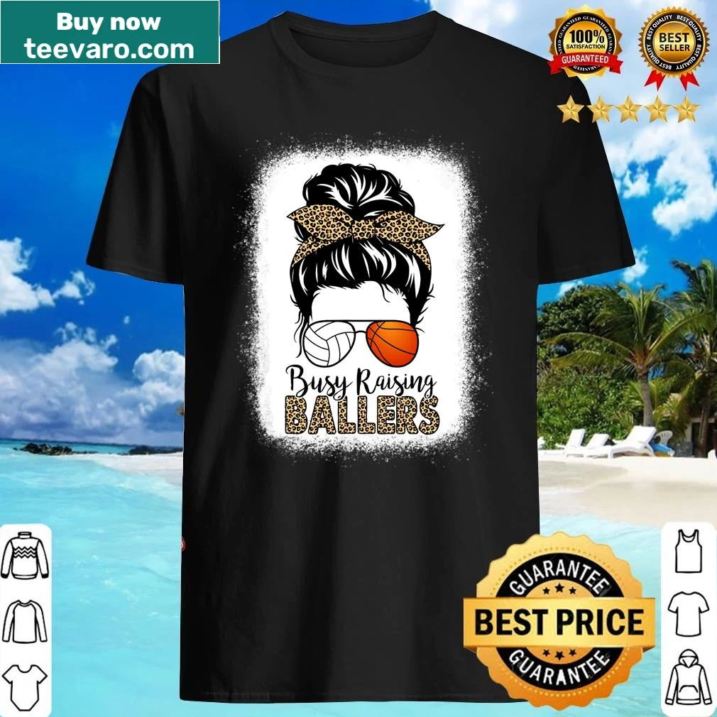 Funny shirt for sports moms with 'Busy Raising Ballers' text