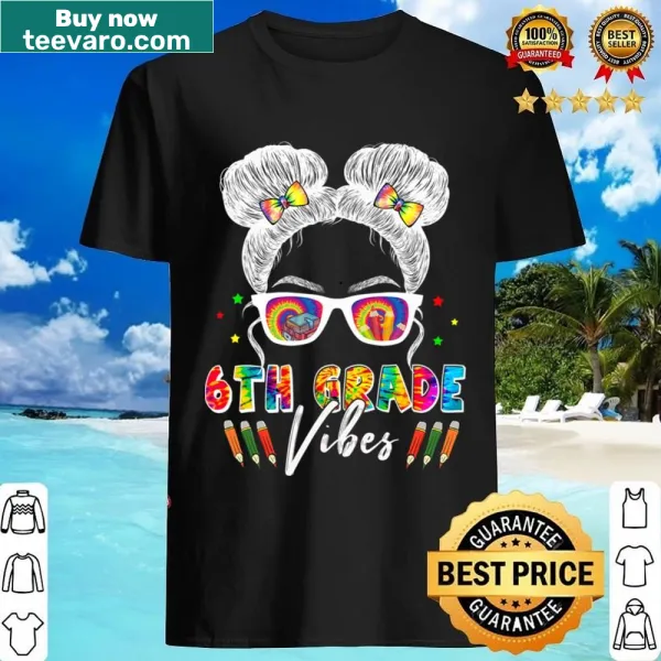 Cute messy bun and sunglasses illustration shirt for 6th graders