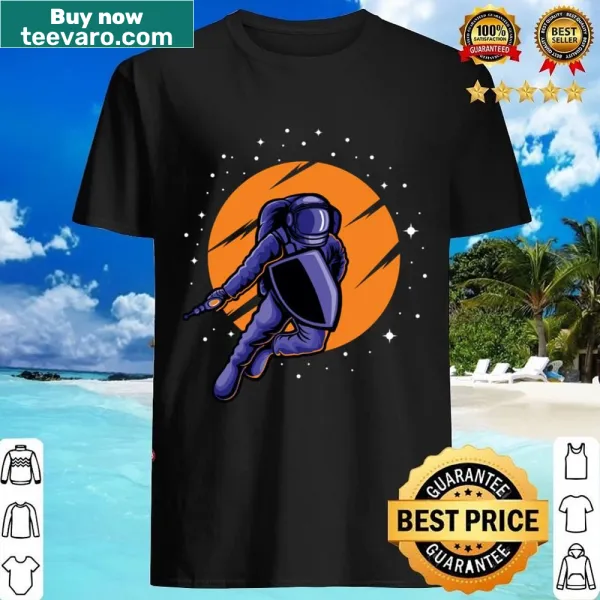 Astronaut-themed shirt with playful illustrations of space battles