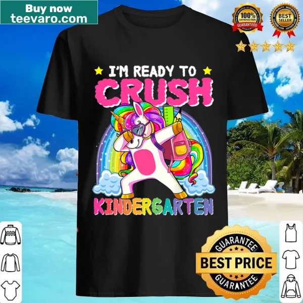 Kindergarten shirt with unicorn design and text for girls.