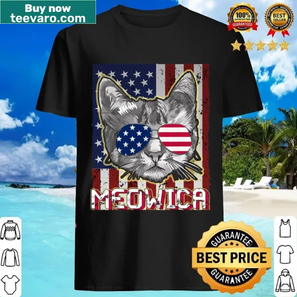 Cartoon cat-themed shirt for Fourth of July with humor